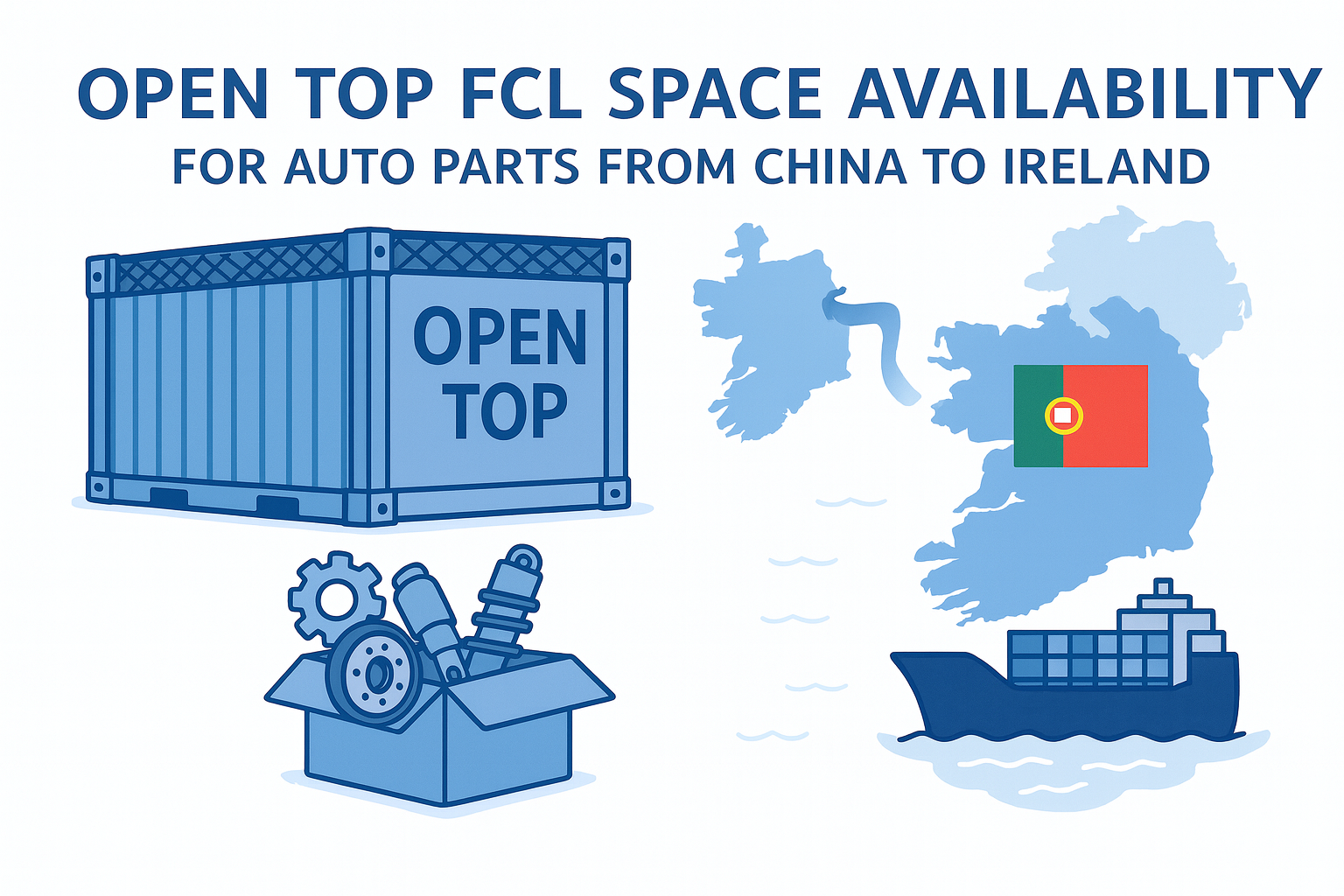Open Top FCL space availability for auto parts from China to Ireland