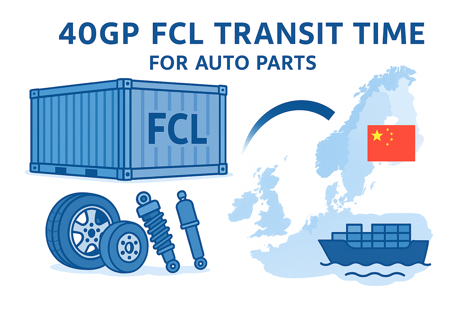 40GP FCL transit time for auto parts from China to USA
