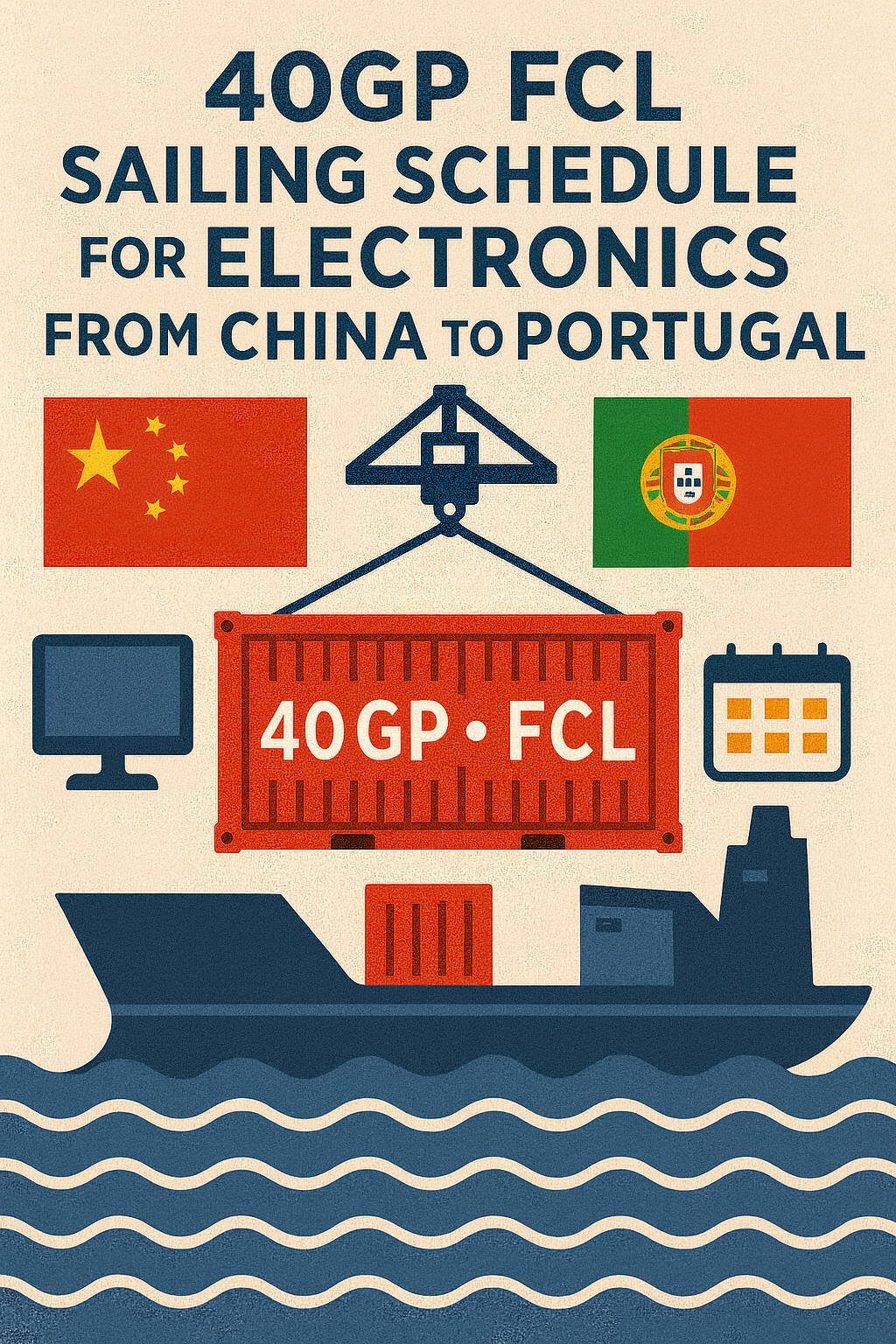 40GP FCL sailing schedule for electronics from China to Portugal