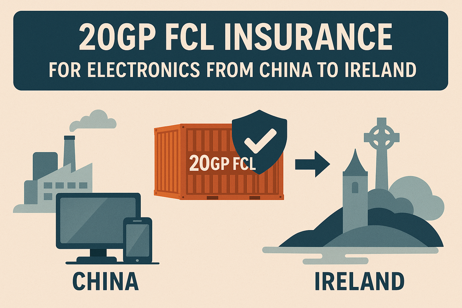 20GP FCL insurance for electronics from China to Ireland