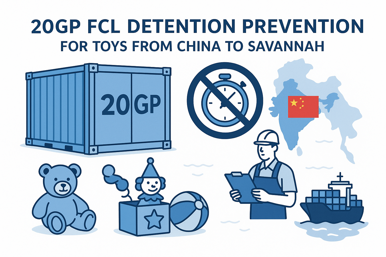 20GP FCL detention prevention for toys from China to Savannah
