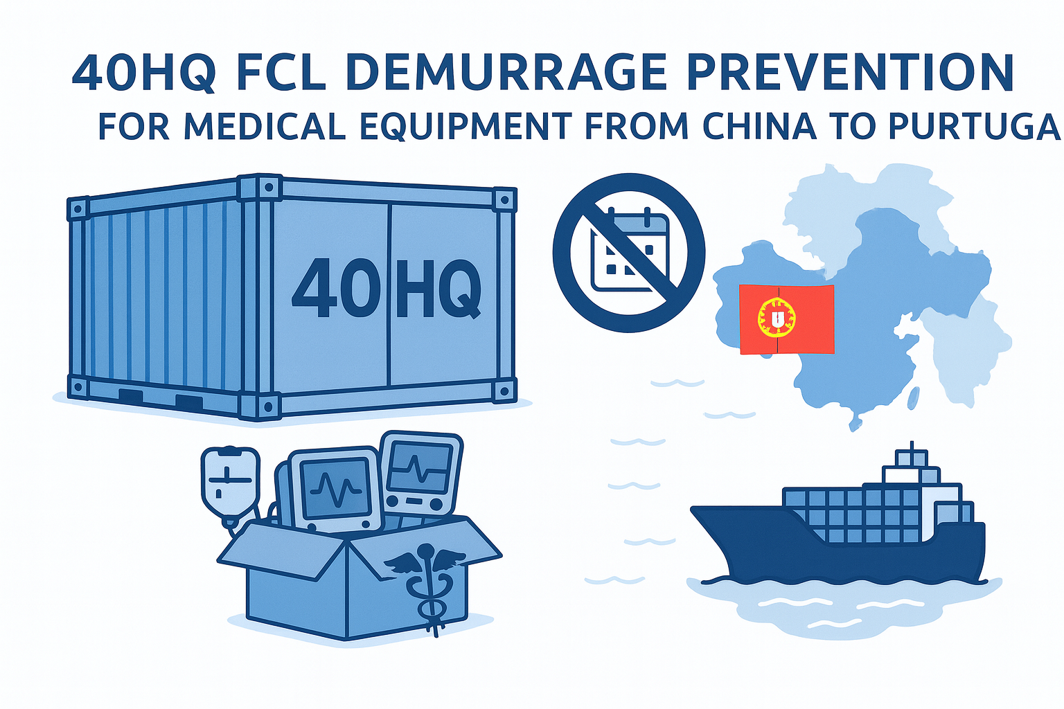 40HQ FCL demurrage prevention for medical equipment from China to Portugal