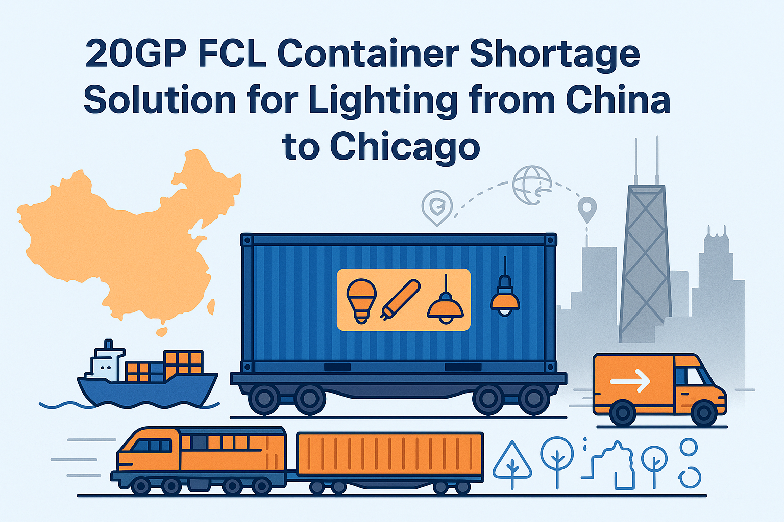 20GP FCL Container Shortage Solution for Lighting From China to Chicago