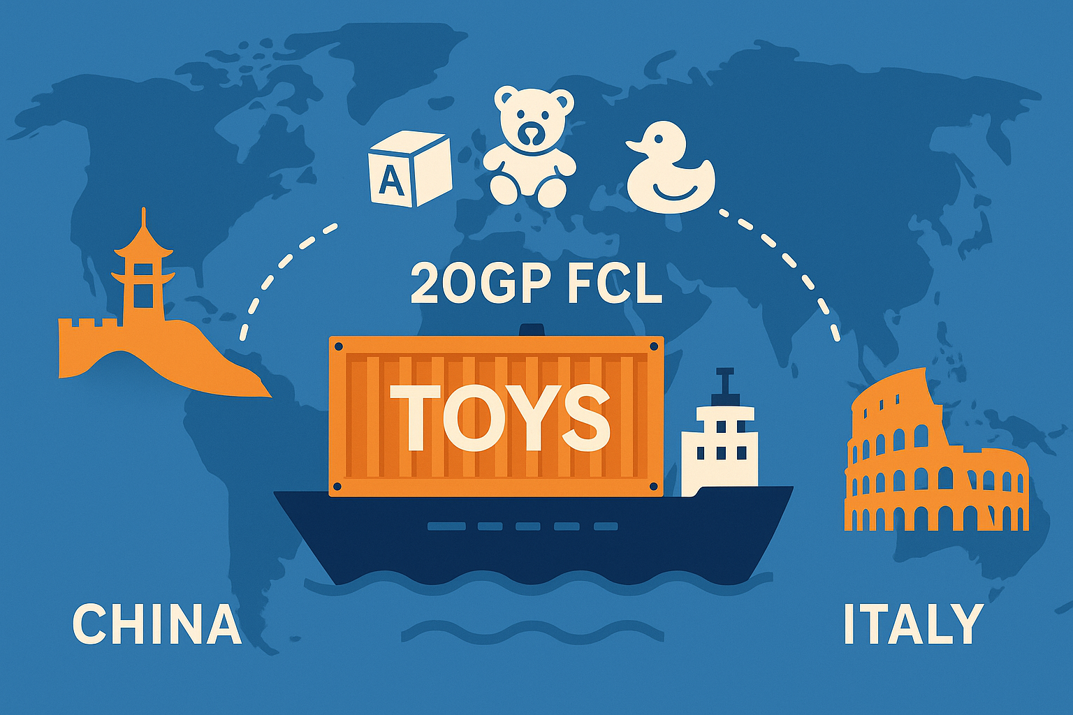 20GP FCL Best Route for Toys from China to Italy