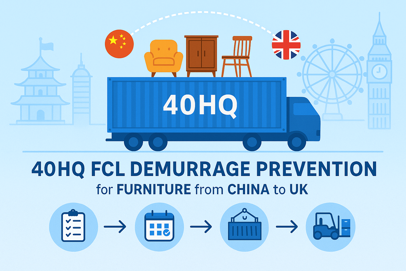 40HQ FCL demurrage prevention for furniture from China to UK