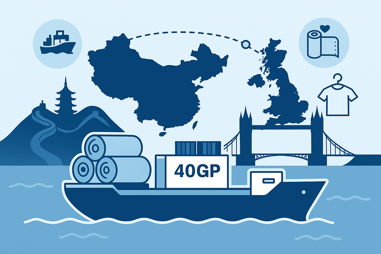 40GP FCL sailing schedule for textiles from China to UK