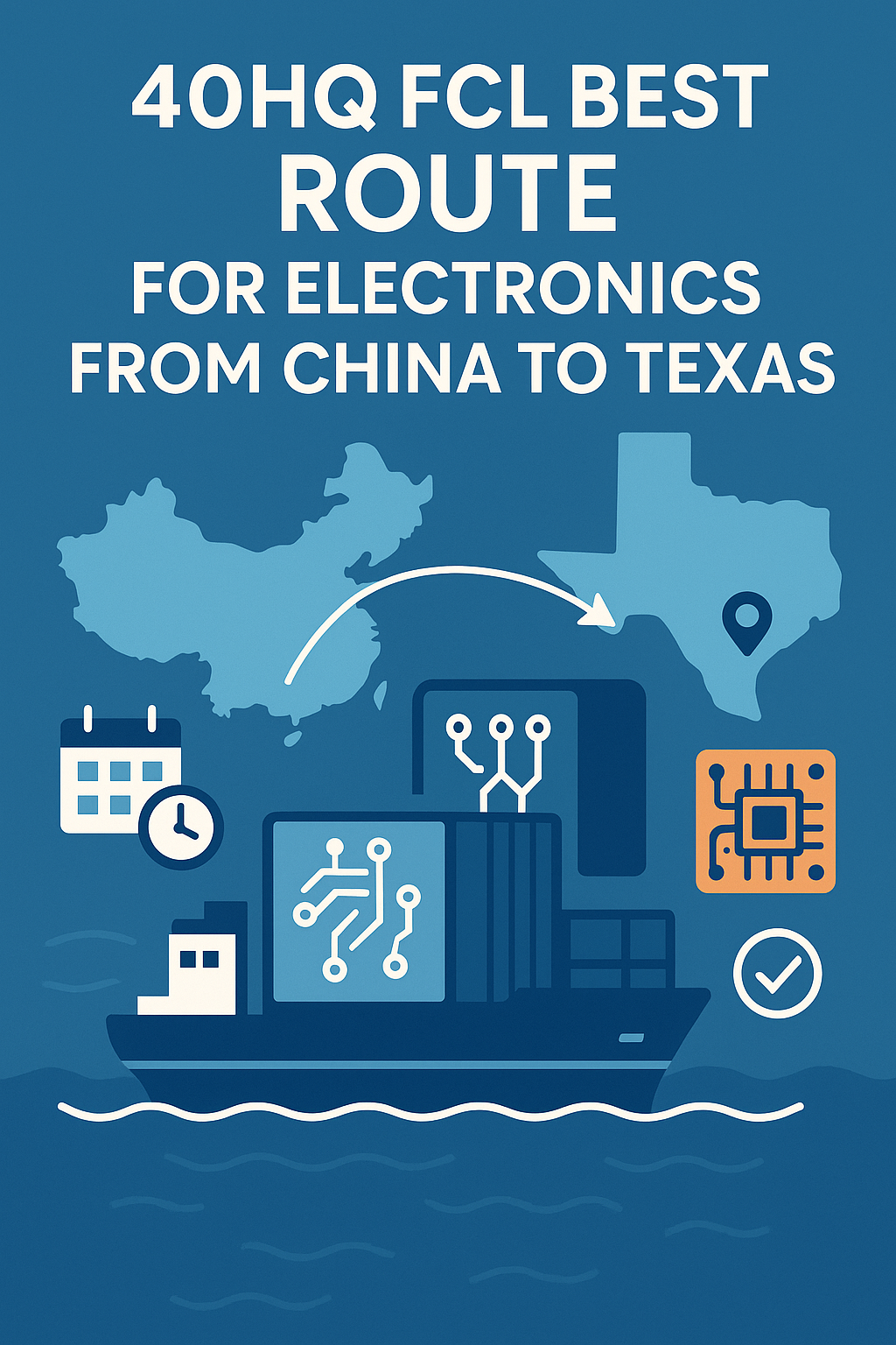40HQ FCL best route for electronics from China to Texas