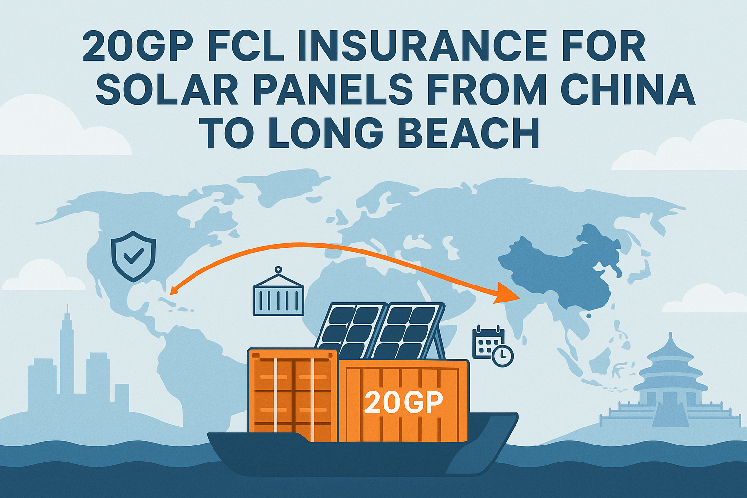 20GP FCL insurance for solar panels from China to Long Beach