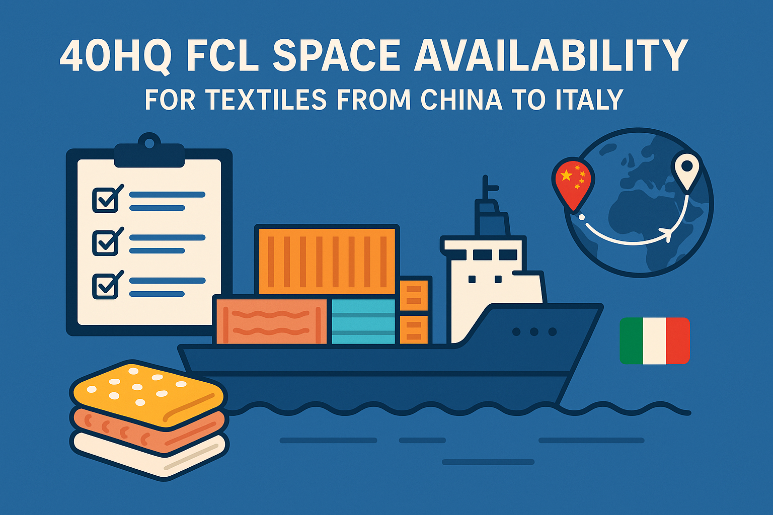 40HQ FCL space availability for textiles from China to Italy