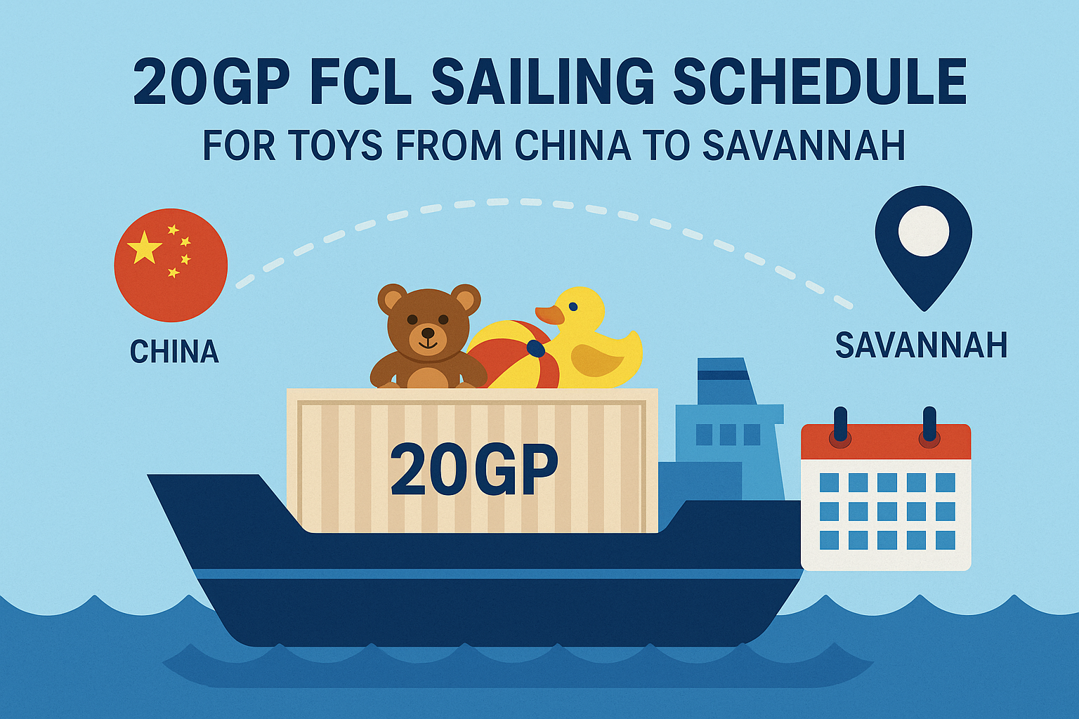 20GP FCL sailing schedule for toys from China to Savannah