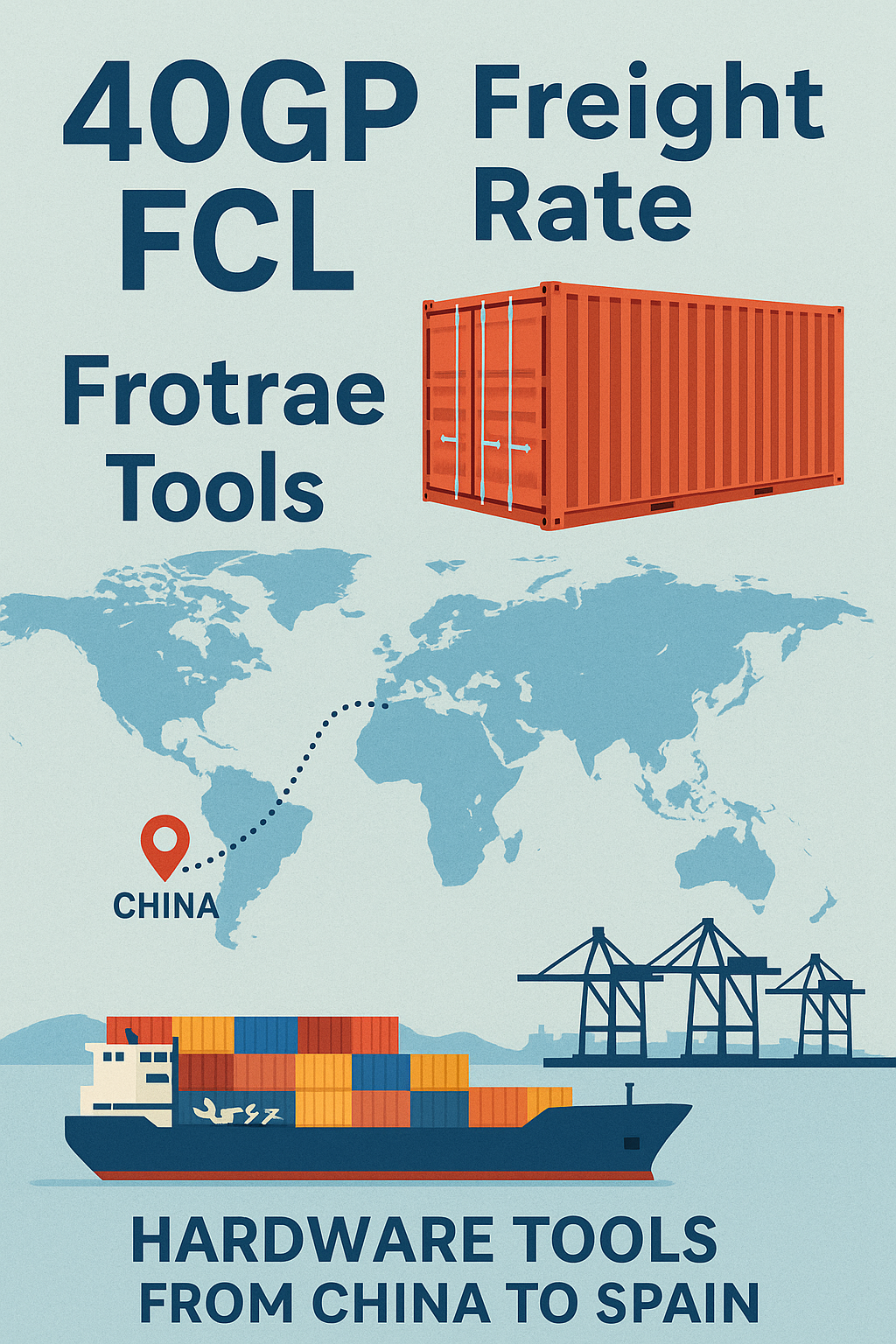 40GP FCL freight rate for hardware tools from China to Spain