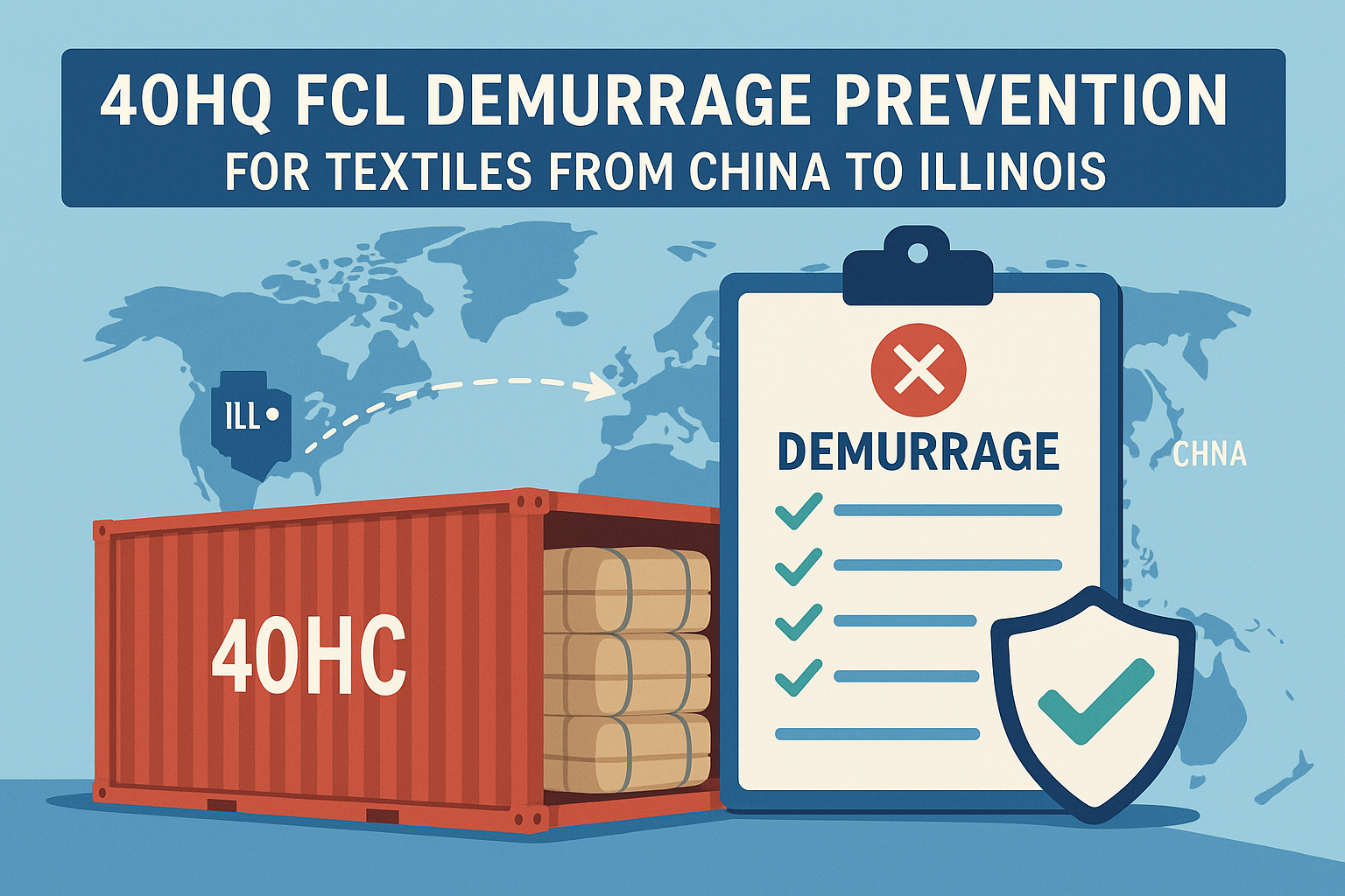 40HQ FCL demurrage prevention for textiles from China to Illinois