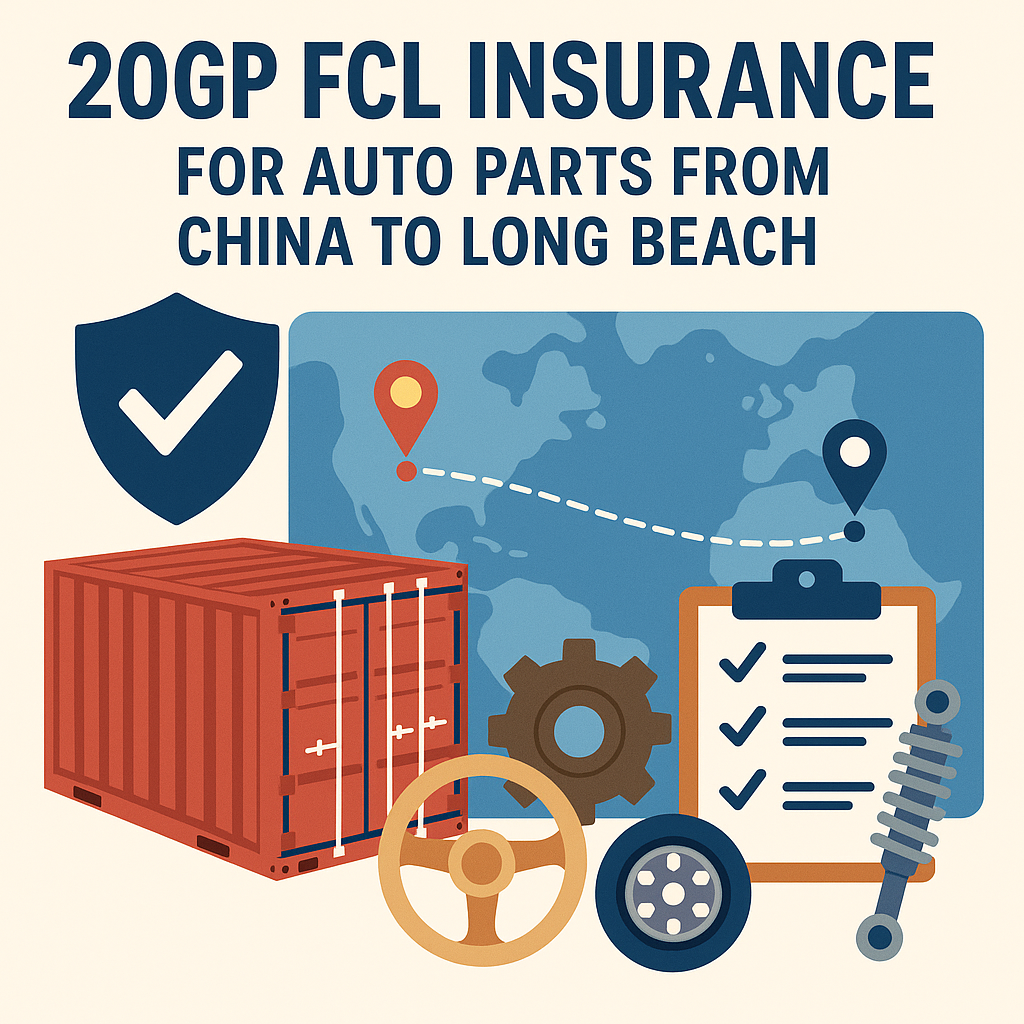 20GP FCL insurance for auto parts from China to Long Beach