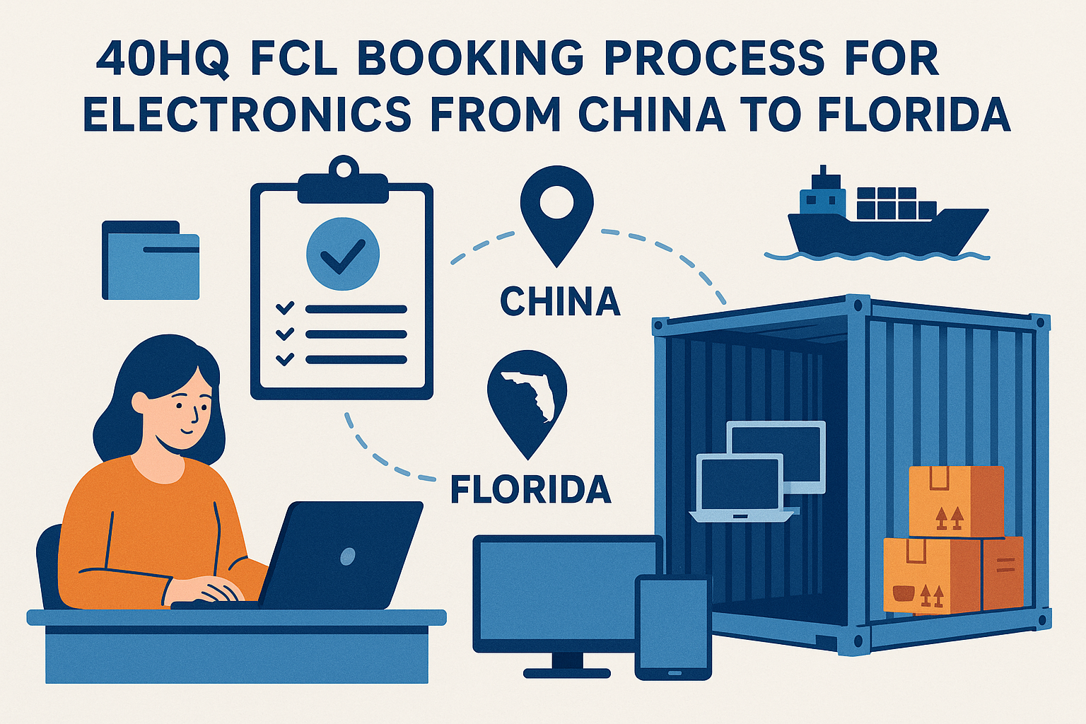 40HQ FCL booking process for electronics from China to Florida
