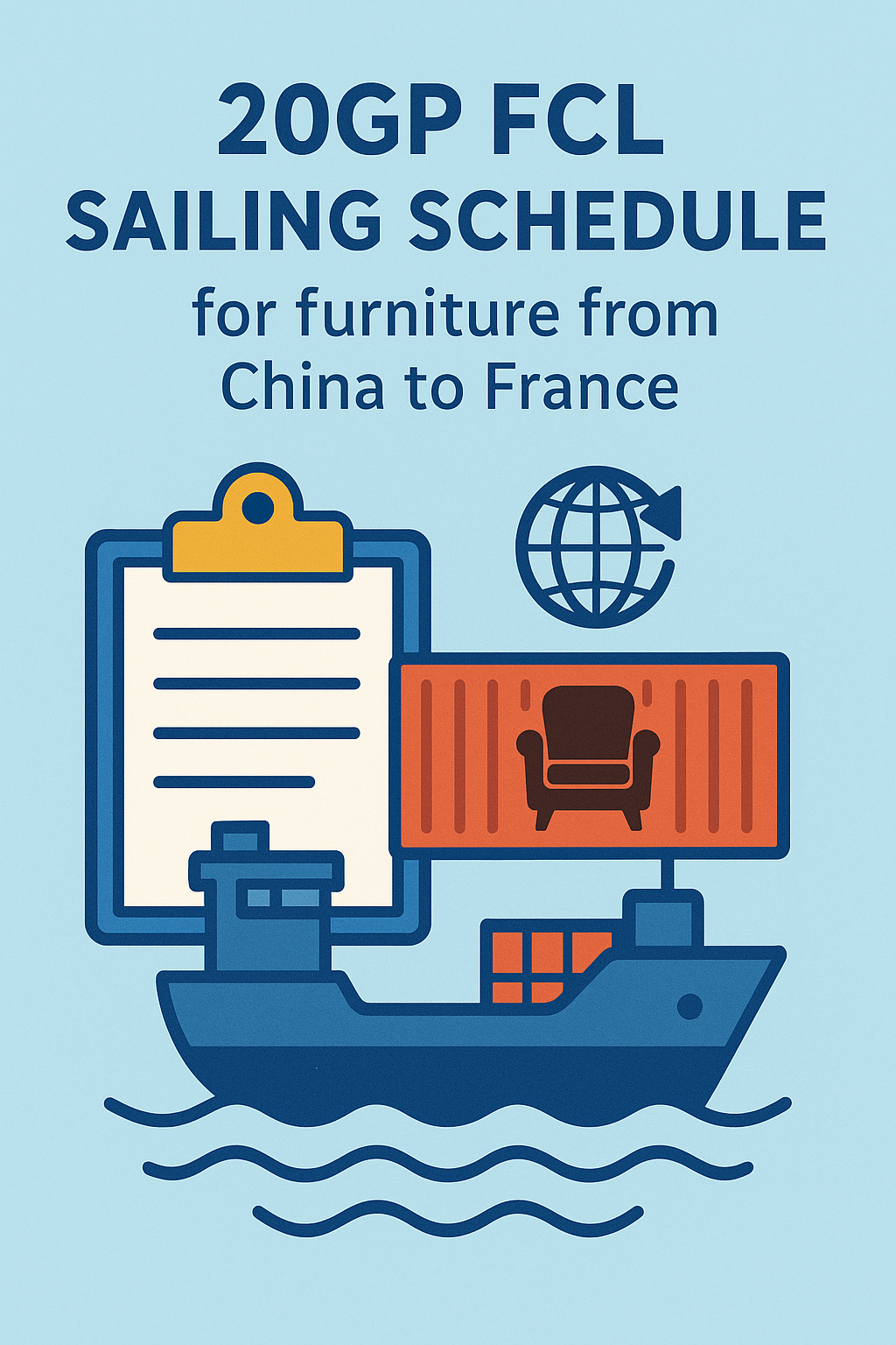 20GP FCL sailing schedule for furniture from China to France