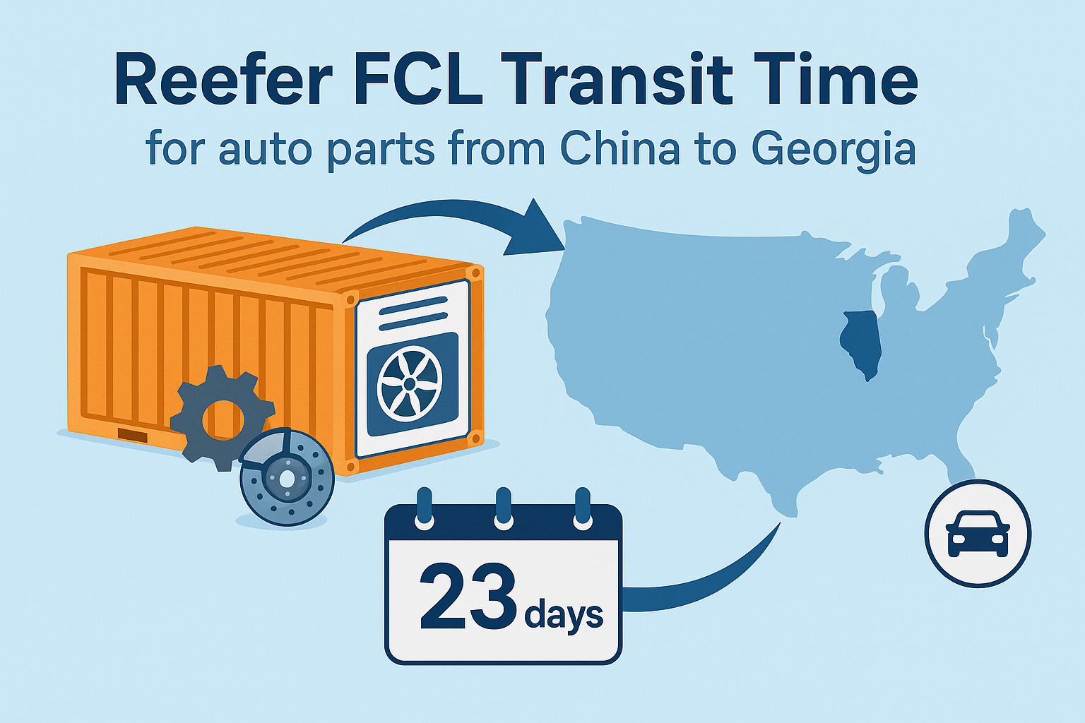 Reefer FCL transit time for auto parts from China to Georgia