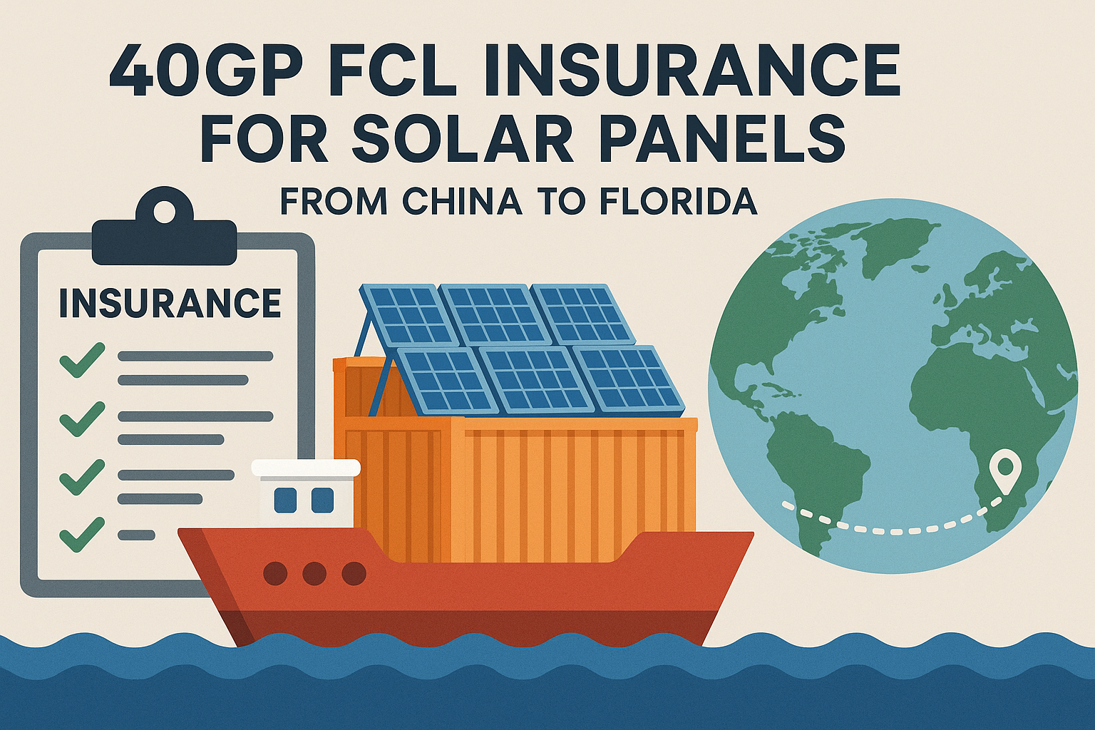 40GP FCL insurance for solar panels from China to Florida