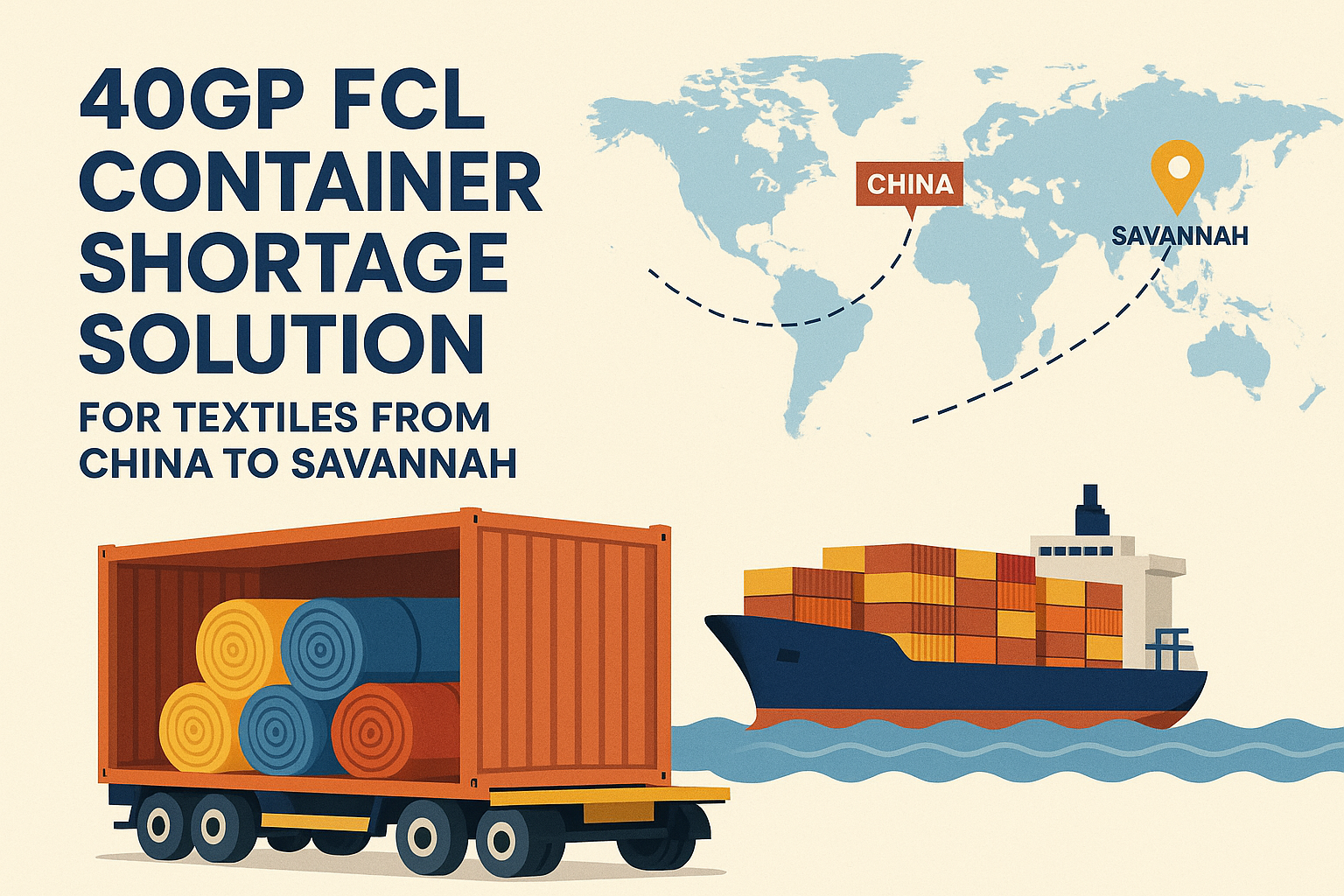 40GP FCL container shortage solution for textiles from China to Savannah