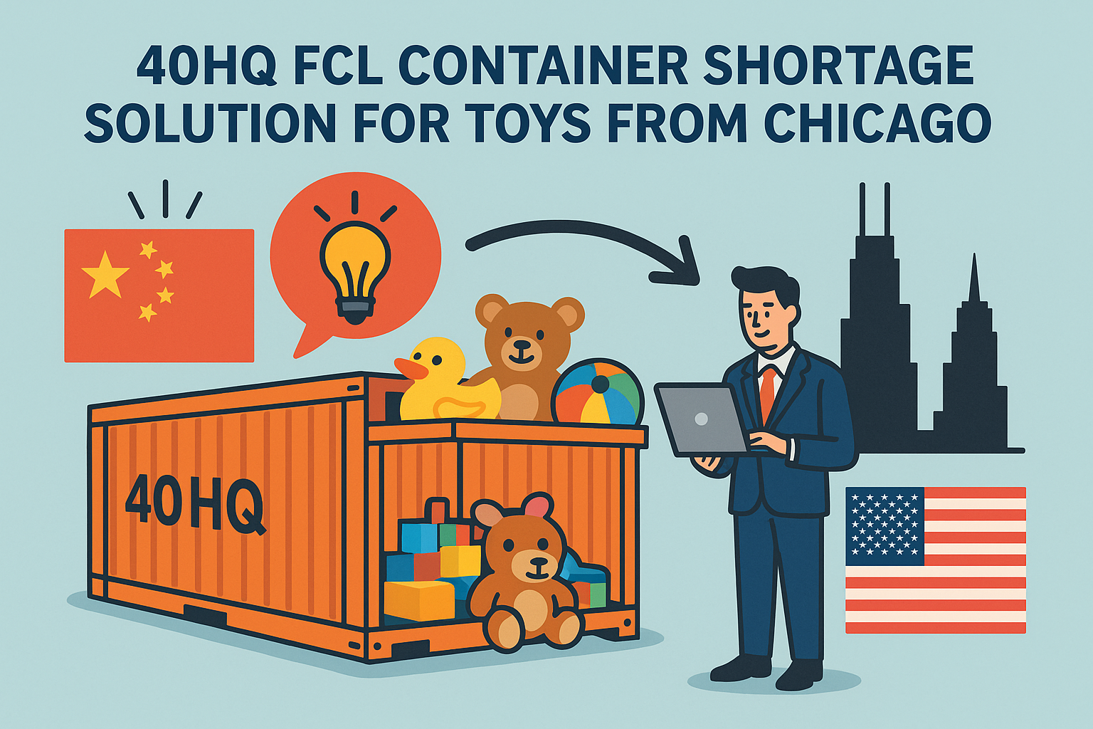 40HQ FCL container shortage solution for toys from China to Chicago