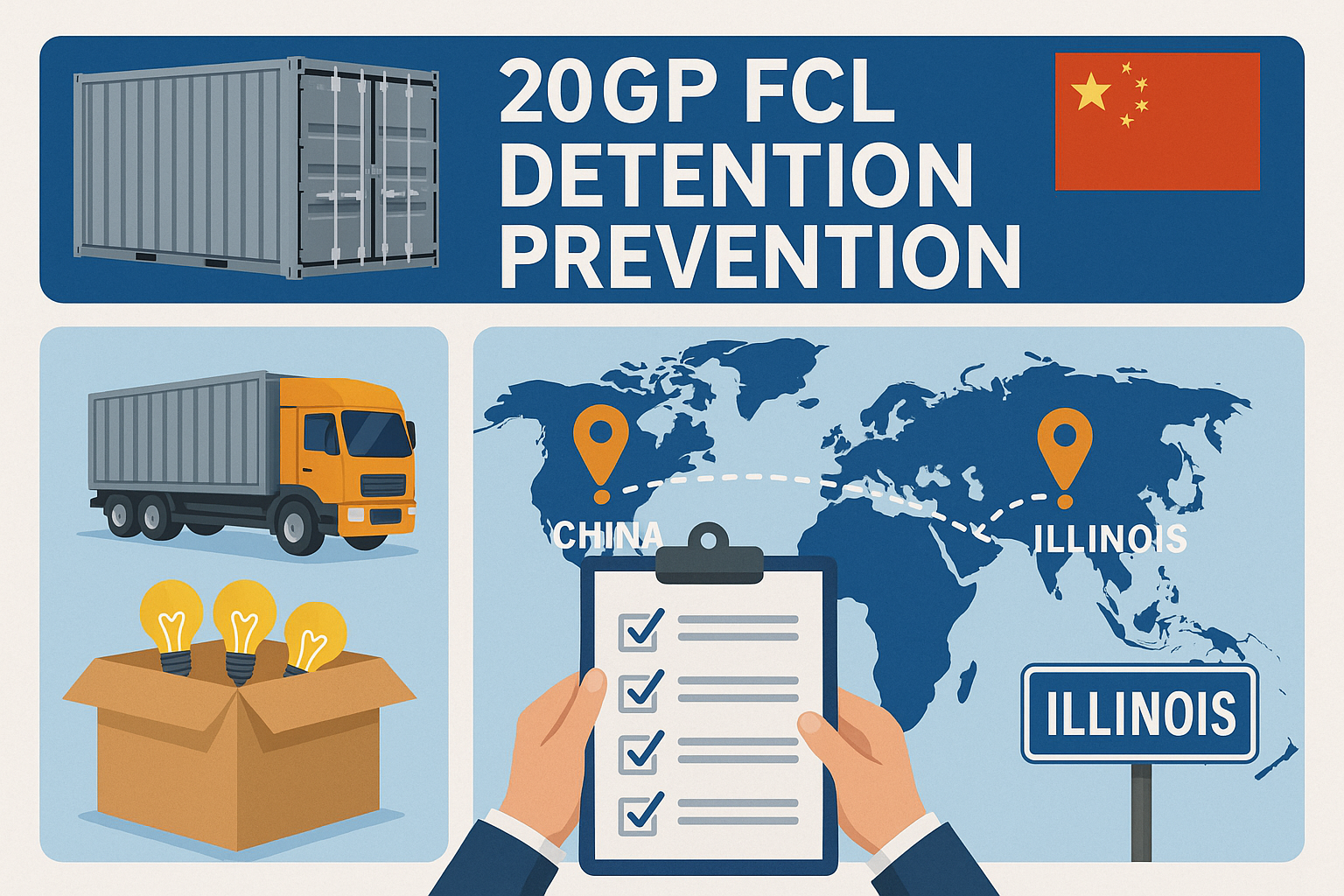 20GP FCL detention prevention for lighting from China to Illinois