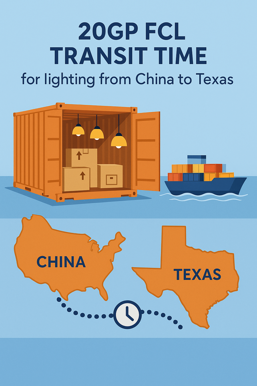20GP FCL transit time for lighting from China to Texas