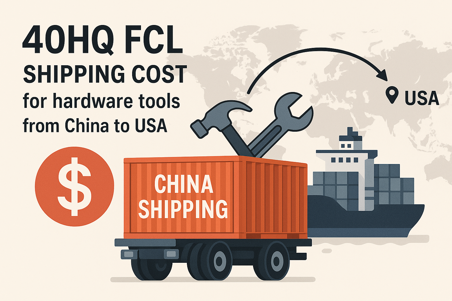 40HQ FCL shipping cost for hardware tools from China to USA