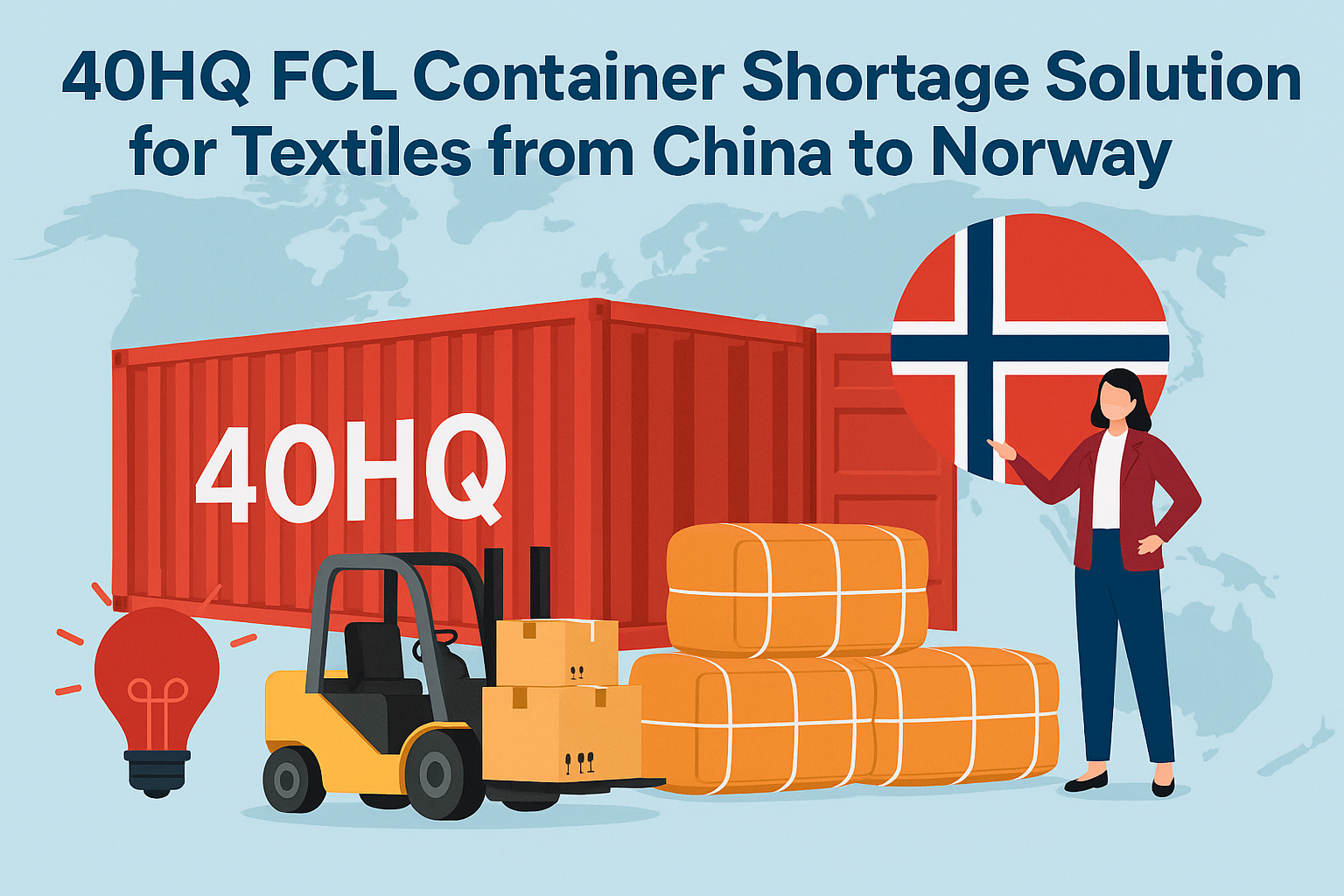 40HQ FCL container shortage solution for textiles from China to Norway