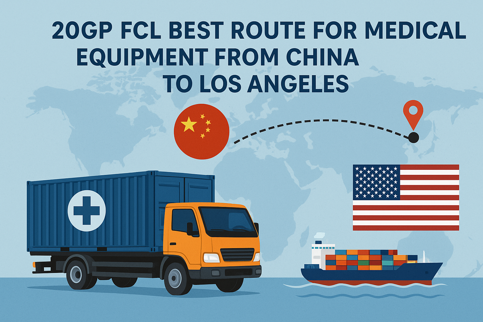 20GP FCL best route for medical equipment from China to Los Angeles