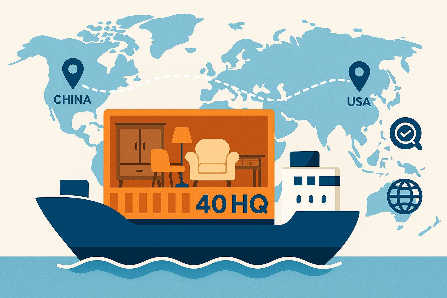 40HQ FCL sailing schedule for furniture from China to USA