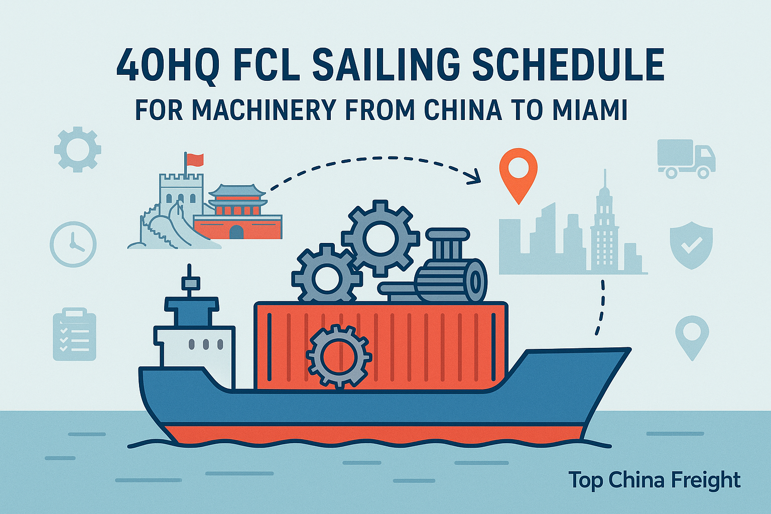 40HQ FCL sailing schedule for machinery from China to Miami