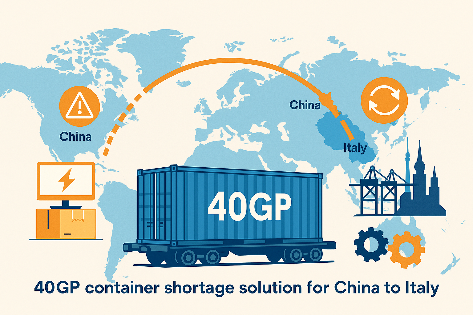 40GP FCL container shortage solution for electronics from China to Italy
