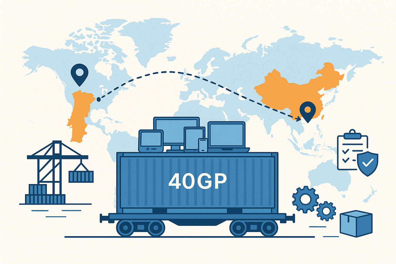 40GP FCL shipping cost for electronics from China to Portugal