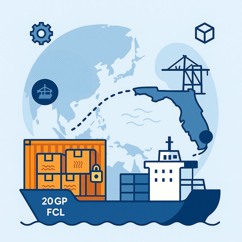 20GP FCL best route for textiles from China to Florida