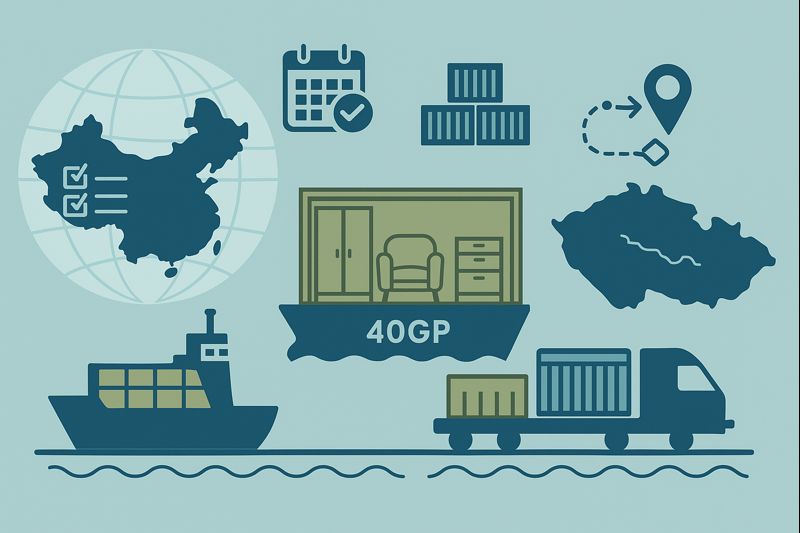 40GP FCL sailing schedule for furniture from China to Czech Republic