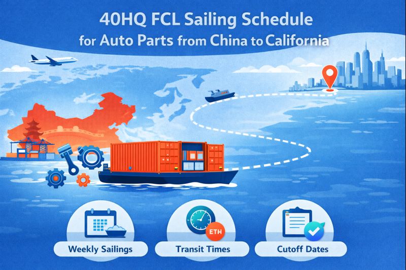 40HQ FCL sailing schedule for auto parts from China to California