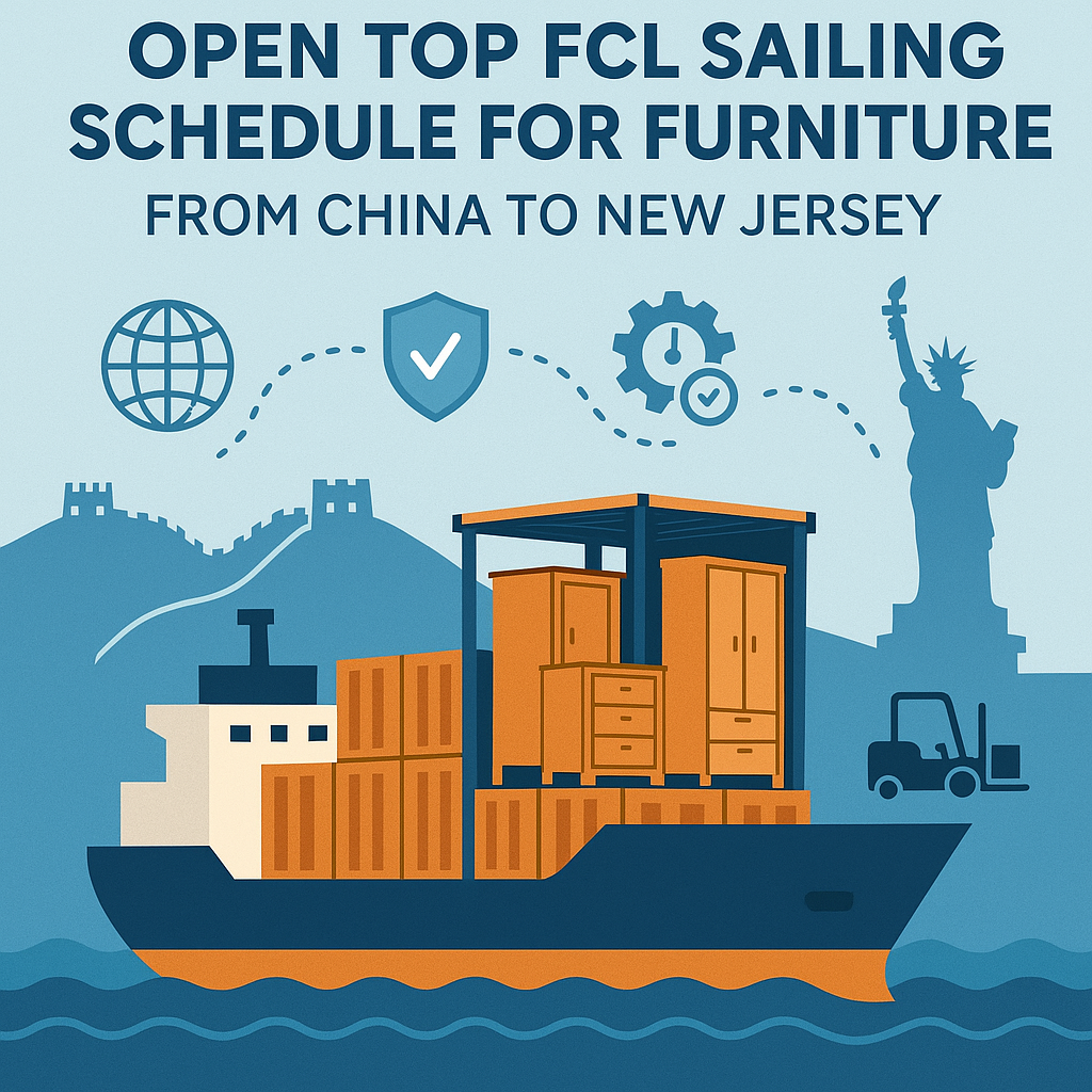 Open Top FCL sailing schedule for furniture from China to New Jersey