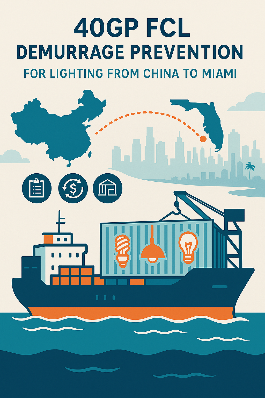 40GP FCL demurrage prevention for lighting from China to Miami