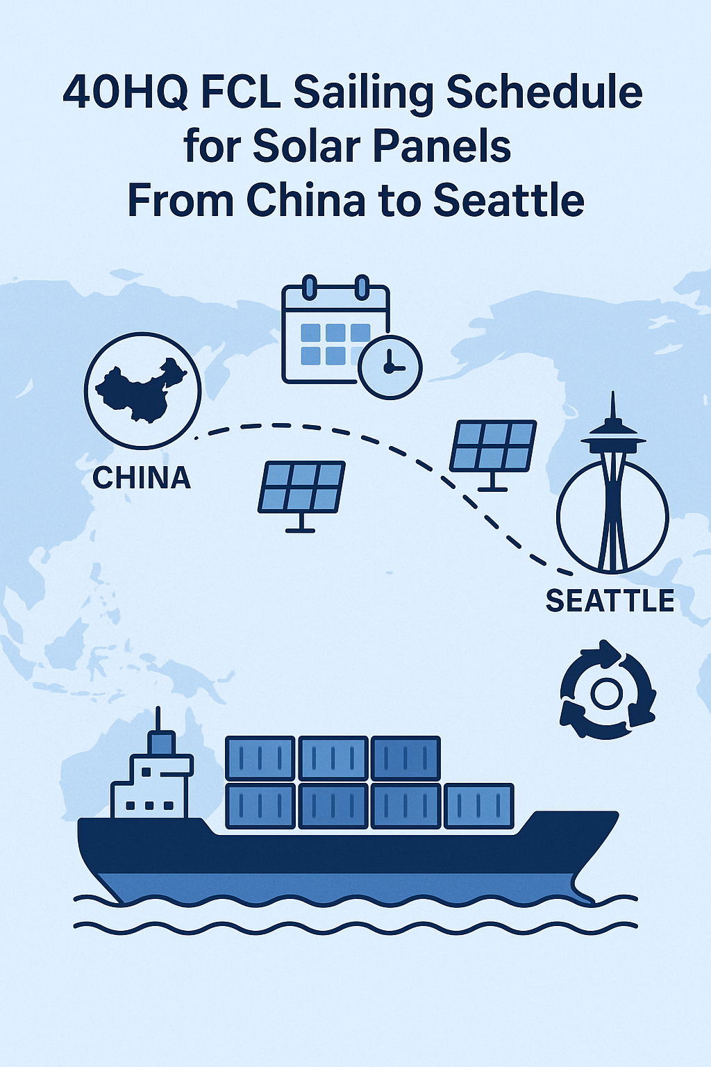 40HQ FCL sailing schedule for solar panels from China to Seattle