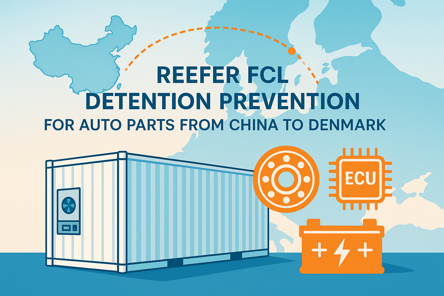 Reefer FCL detention prevention for auto parts from China to Denmark