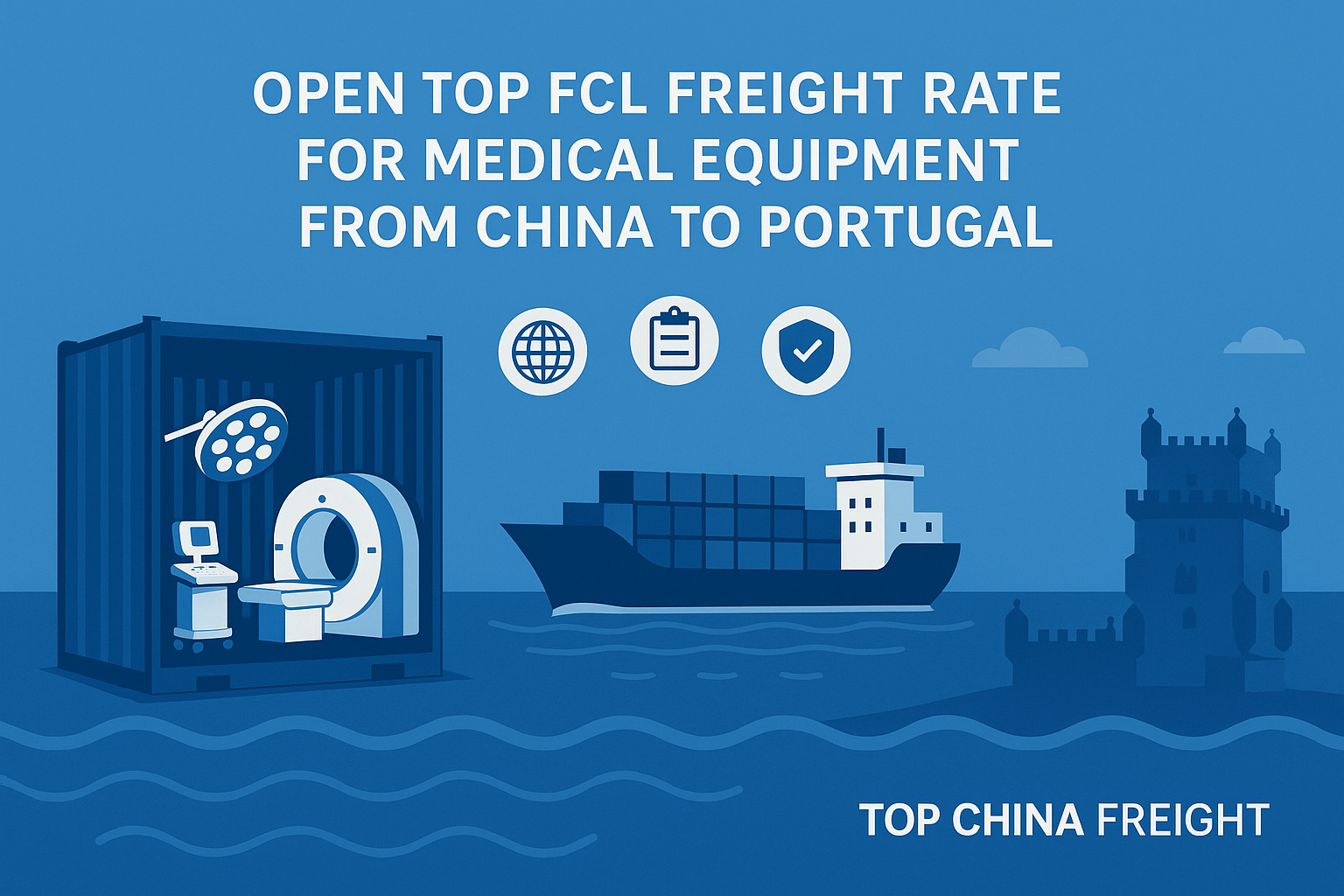 Open Top FCL freight rate for medical equipment from China to Portugal