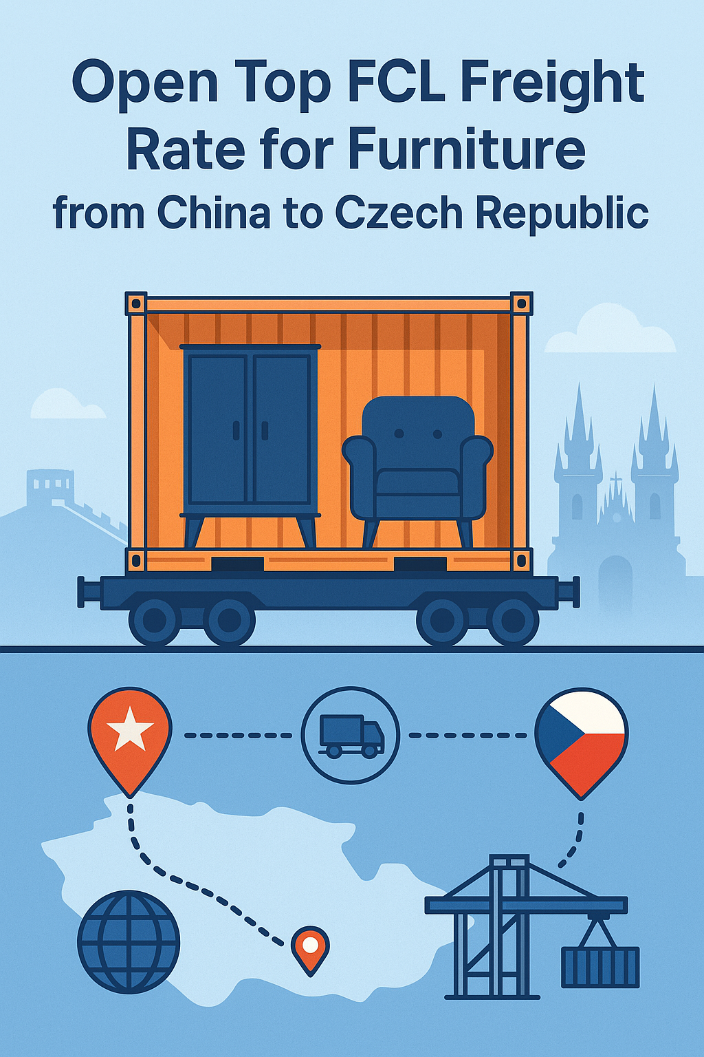 Open Top FCL freight rate for furniture from China to Czech Republic