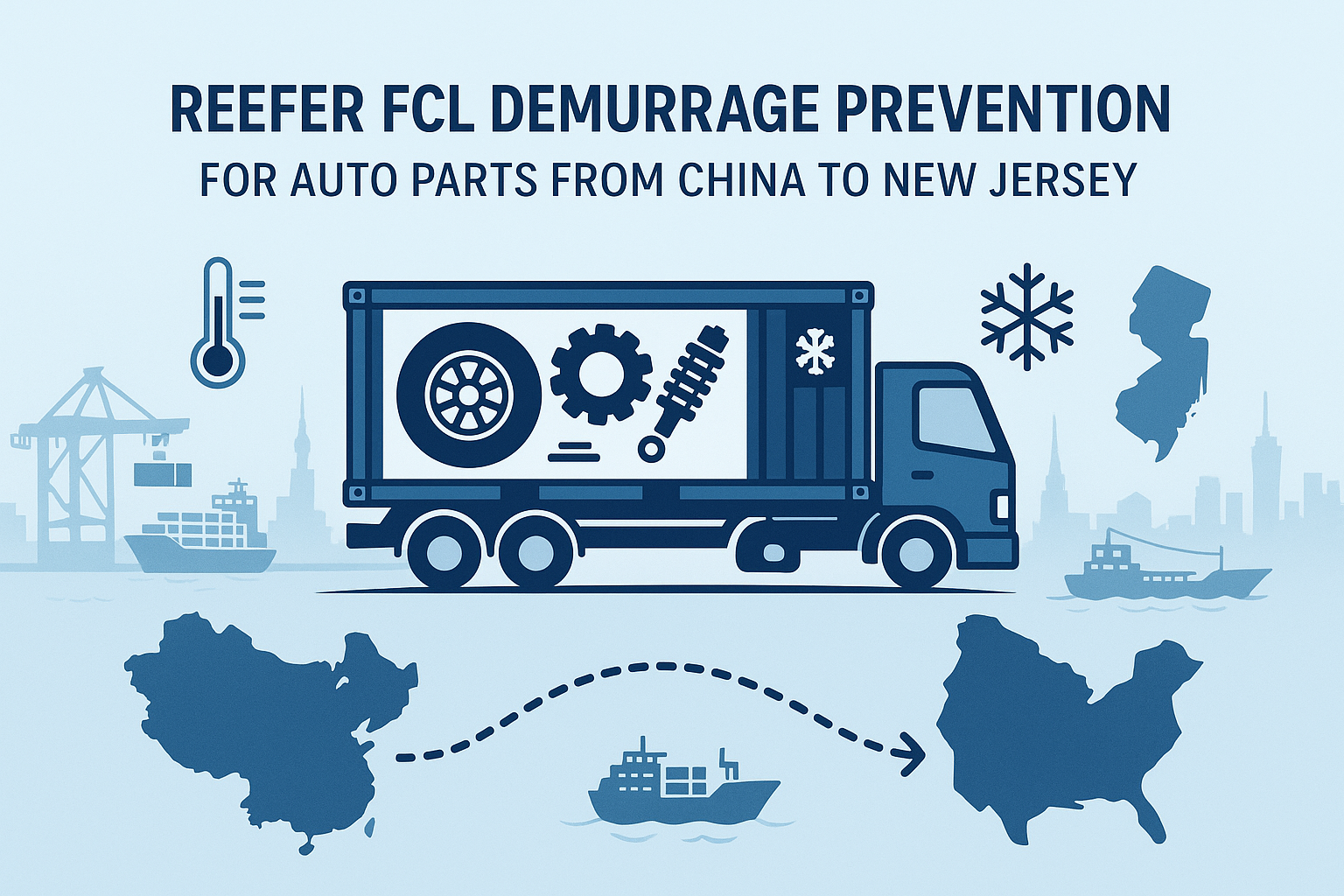 Reefer FCL demurrage prevention for auto parts from China to New Jersey