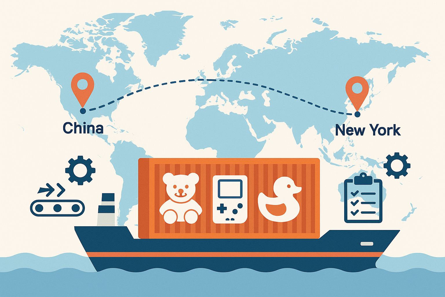 40GP FCL best route for toys from China to New York