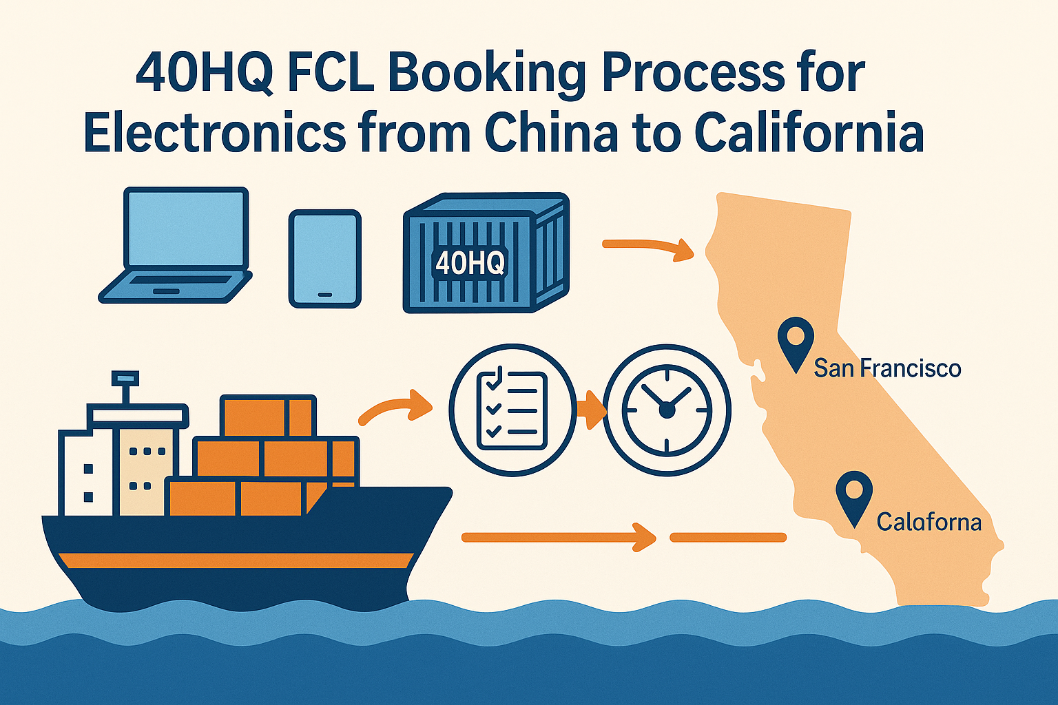 40HQ FCL booking process for electronics from China to California