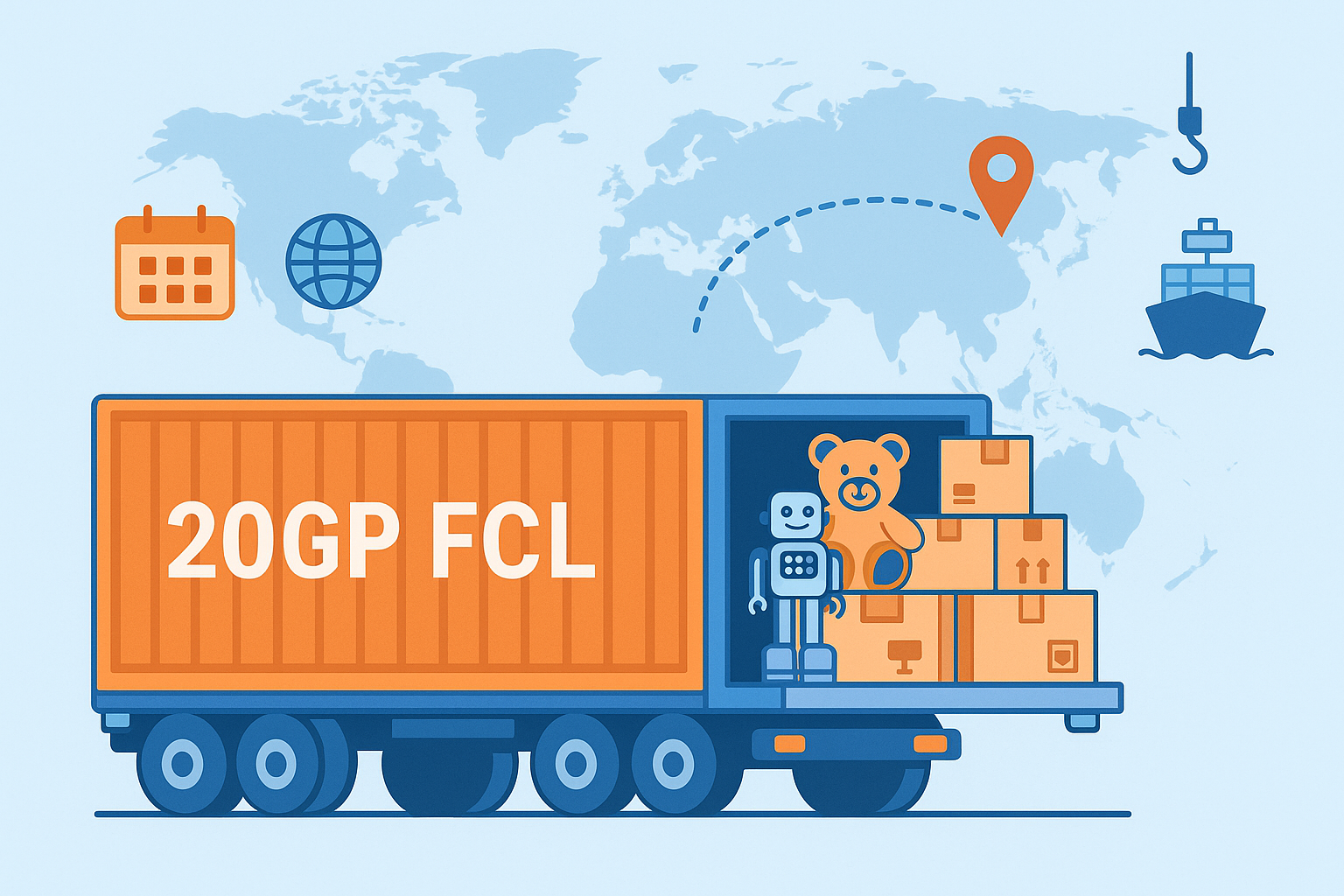 20GP FCL detention prevention for toys from China to Texas