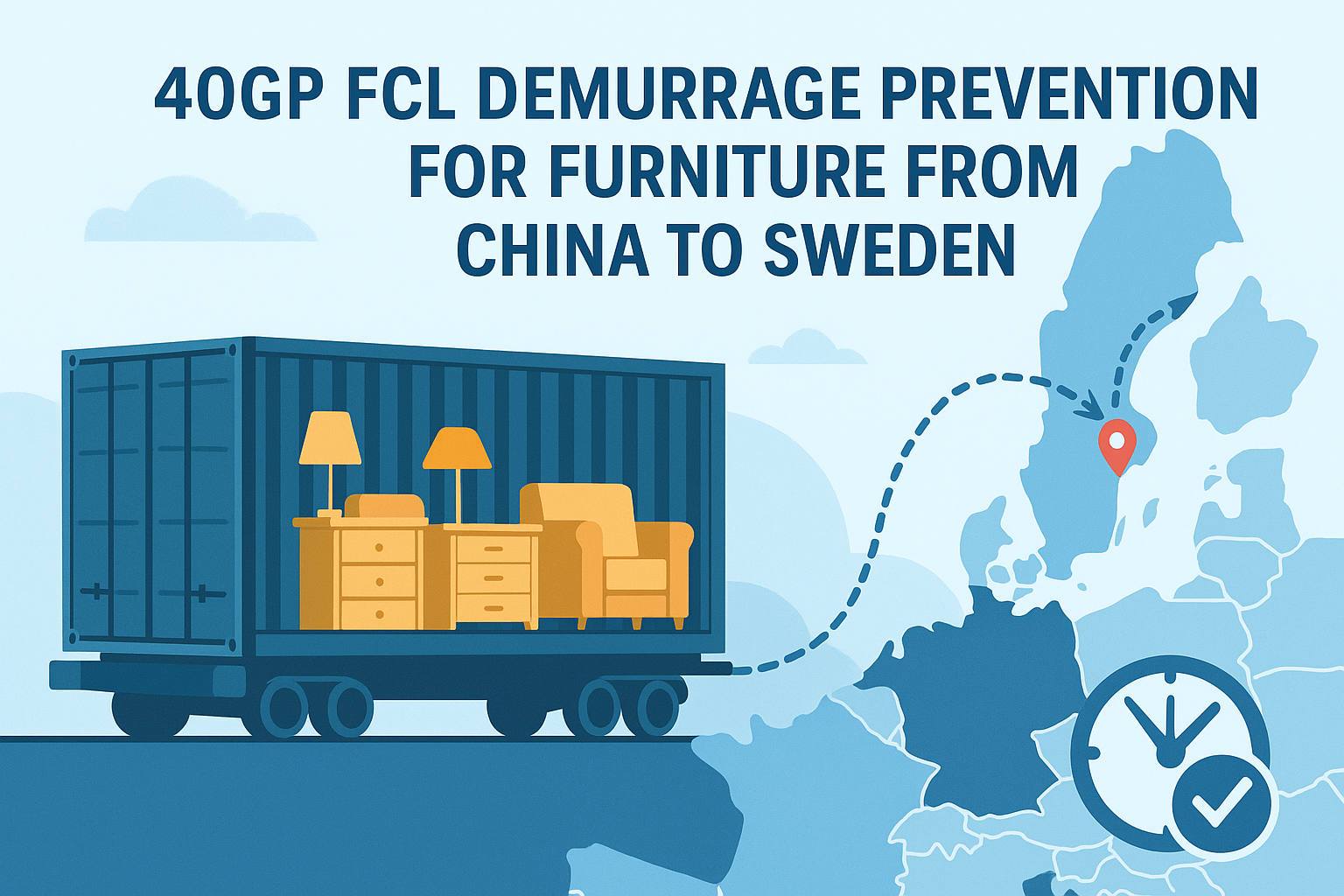 40GP FCL demurrage prevention for furniture from China to Sweden