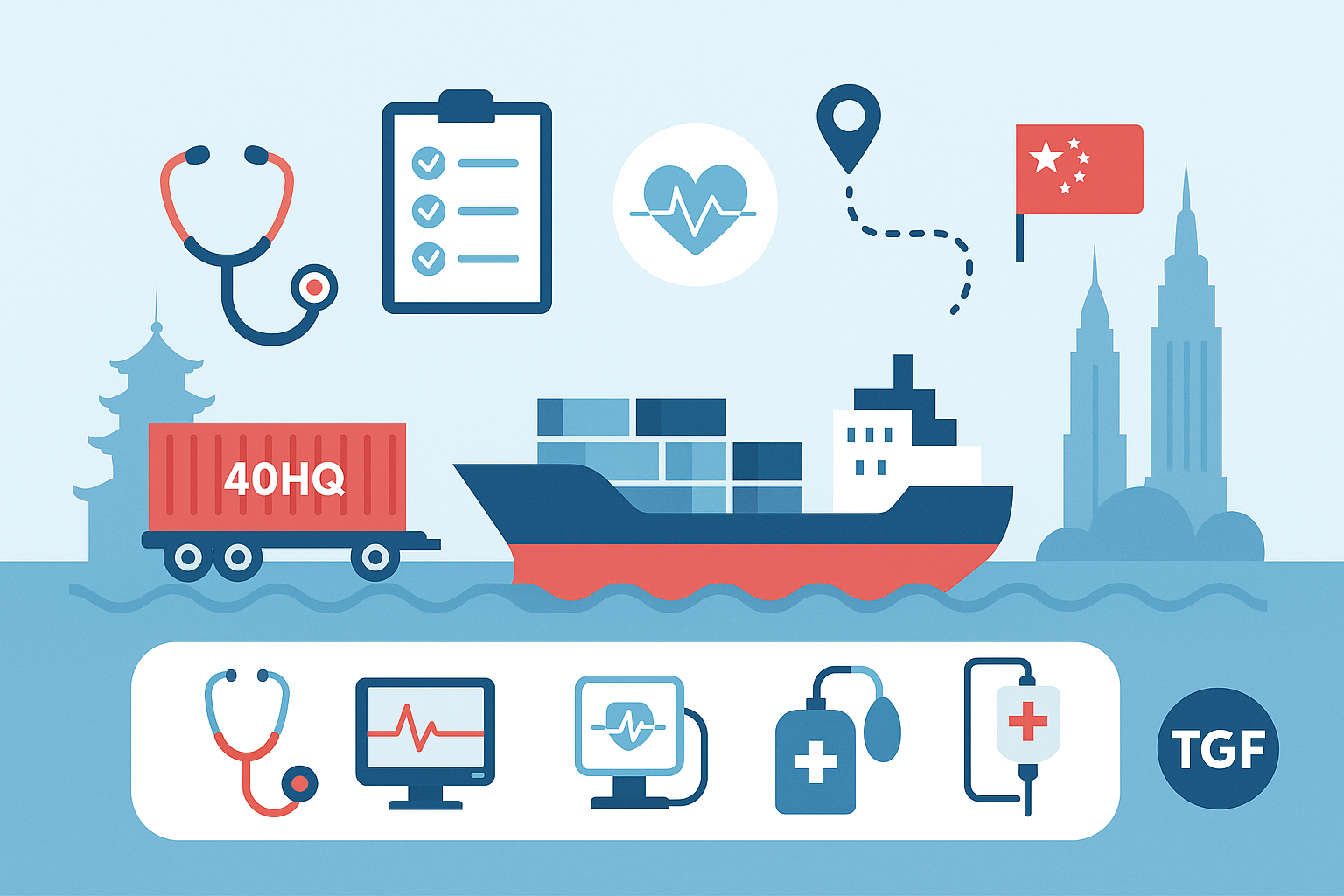 40HQ FCL shipping cost for medical equipment from China to USA