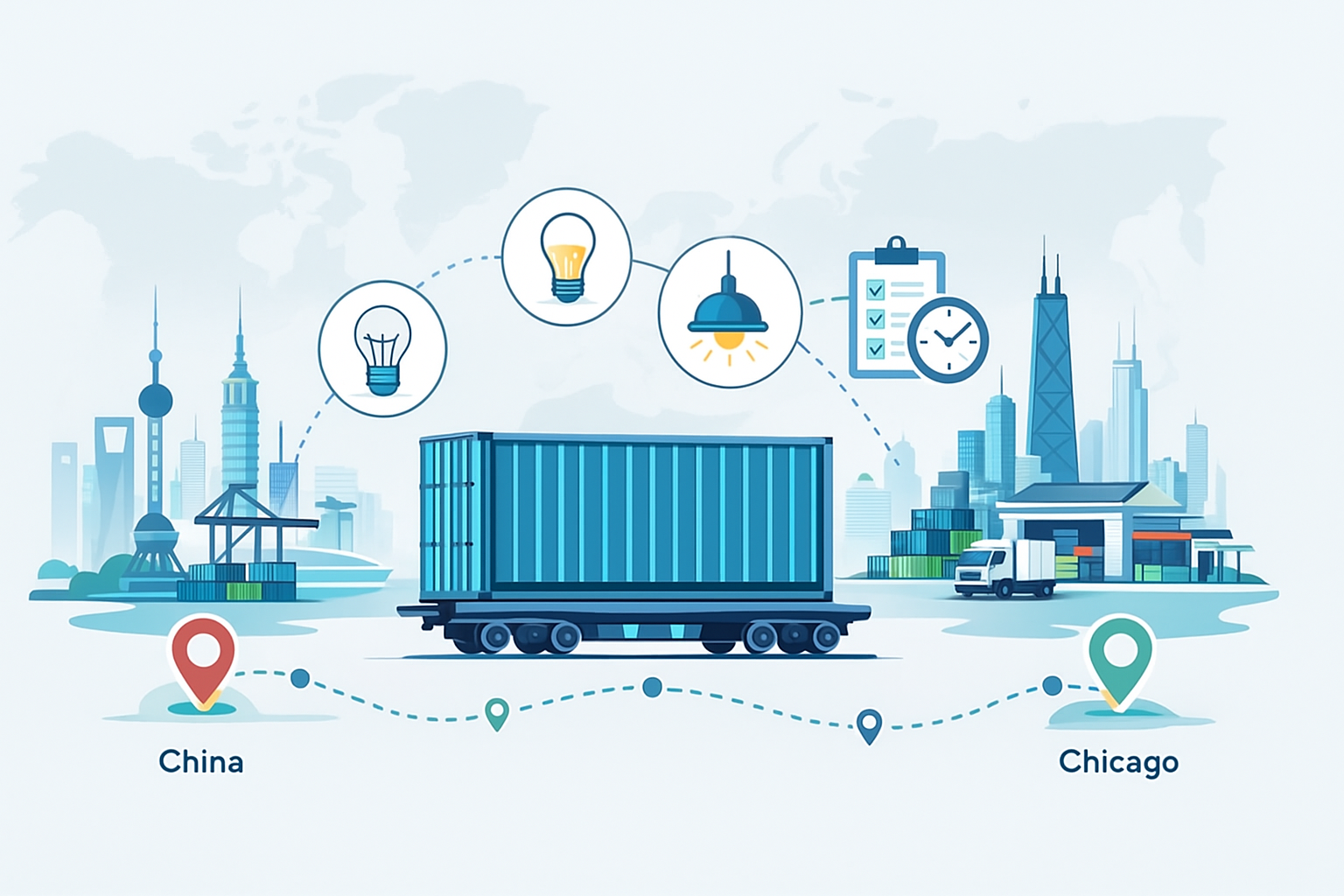 20GP FCL demurrage prevention for lighting from China to Chicago