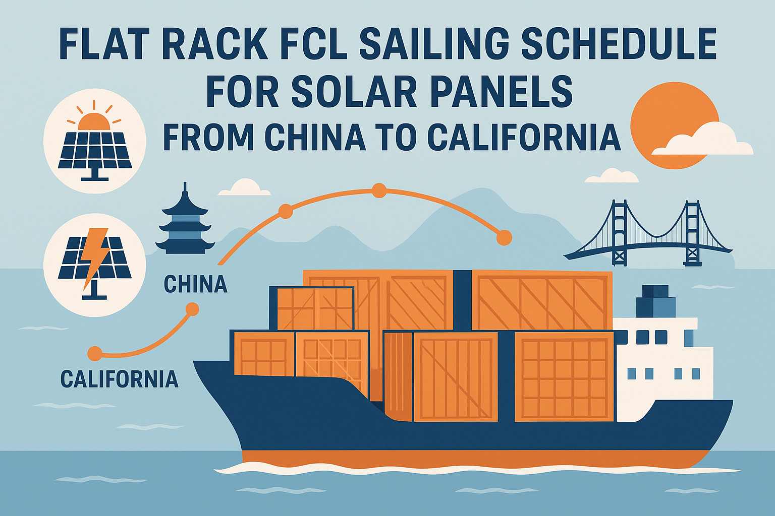 Flat Rack FCL sailing schedule for solar panels from China to California