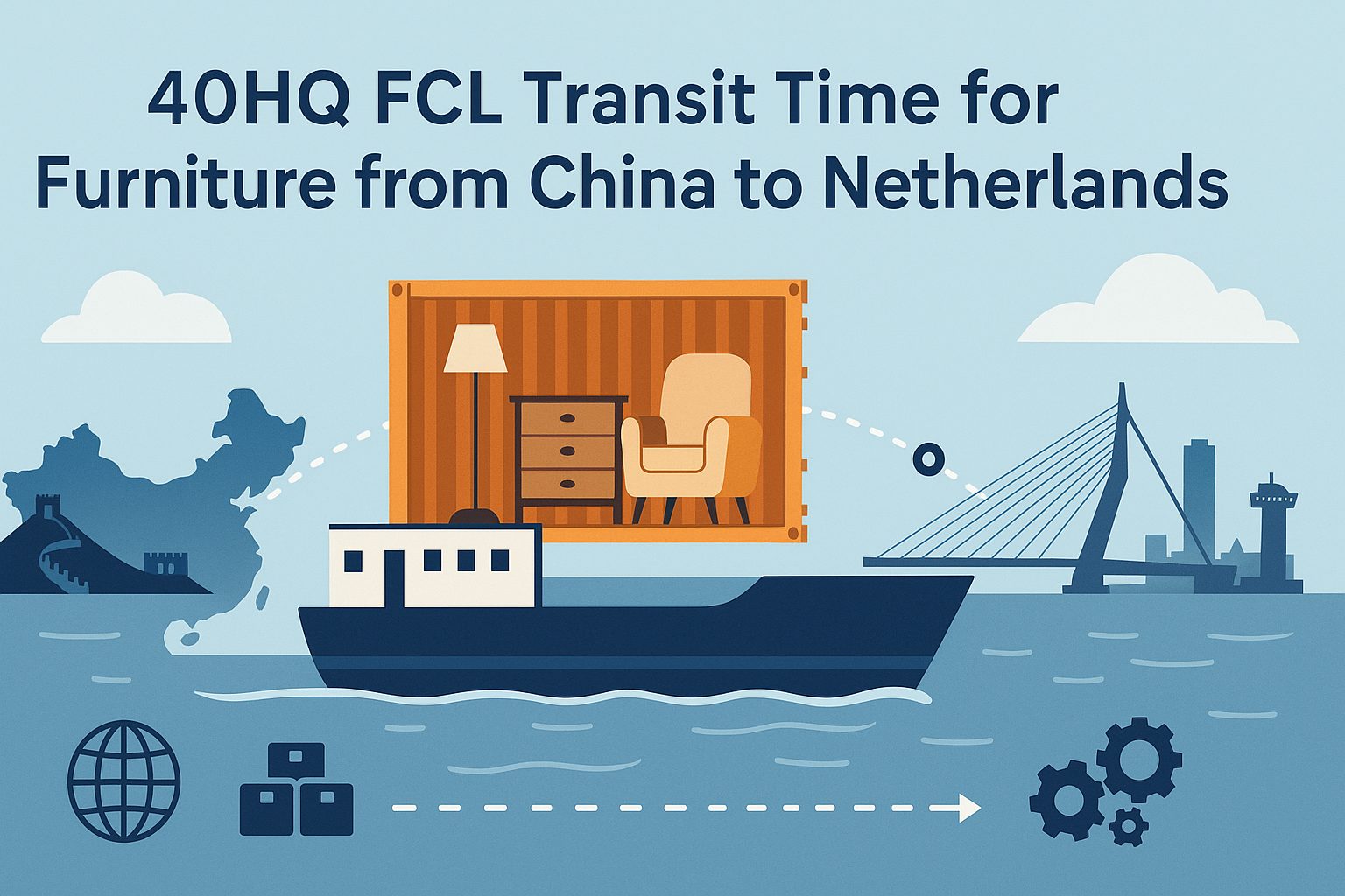 40HQ FCL transit time for furniture from China to Netherlands